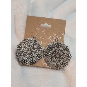 Silver Snowflake Circular Dangle Earrings